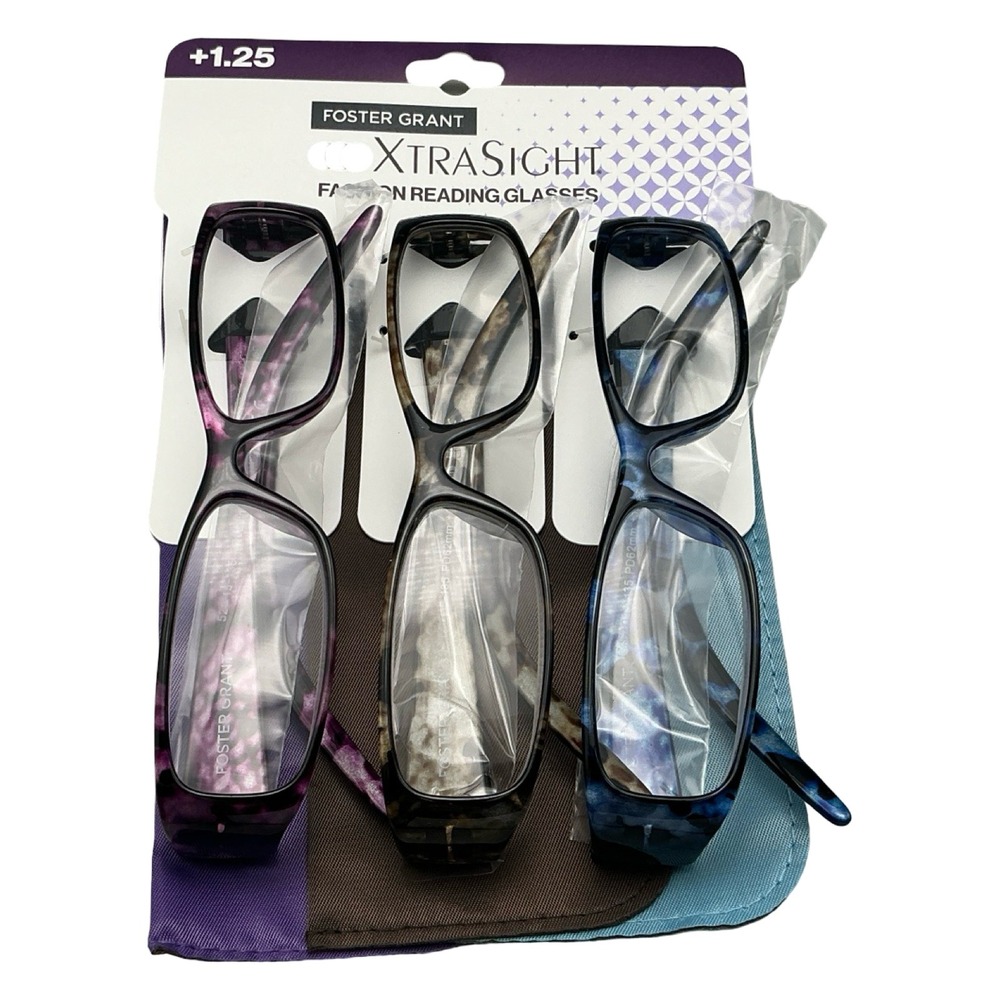 Foster Grant XtraSight Fashion Reading Glasses 3-Pack +1.25 Tortoise Rectangular